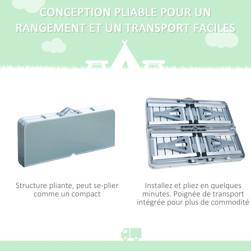 Outsunny Table de Camping Pique-Nique Pliante Aluminium 4 Places en Valise