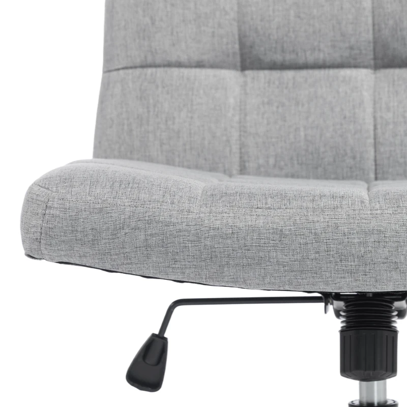 HOMCOM Armless Office Chair, Cross Legged Linen Computer Desk Vanity Chair with Wide Seat, Rocking Function, Grey