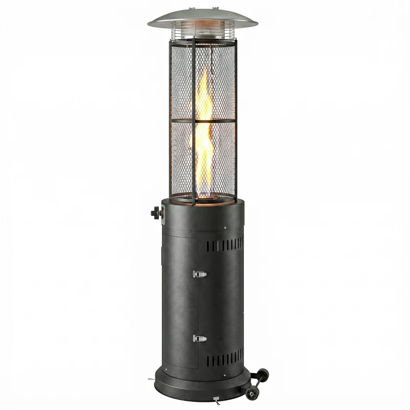 Outsunny 11 KW Freestanding Gas Patio Heater, Adjustable Outdoor Garden Propane Heater with Tip-Over Switch, Wheels, Pulse Ignition, Tank Room with Openable Door, Black