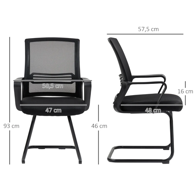 HOMCOM Ergonomischer Stuhl, Netzstoff, Schaumstoff, Metallbeine, Kufenbasis, Schwarz
