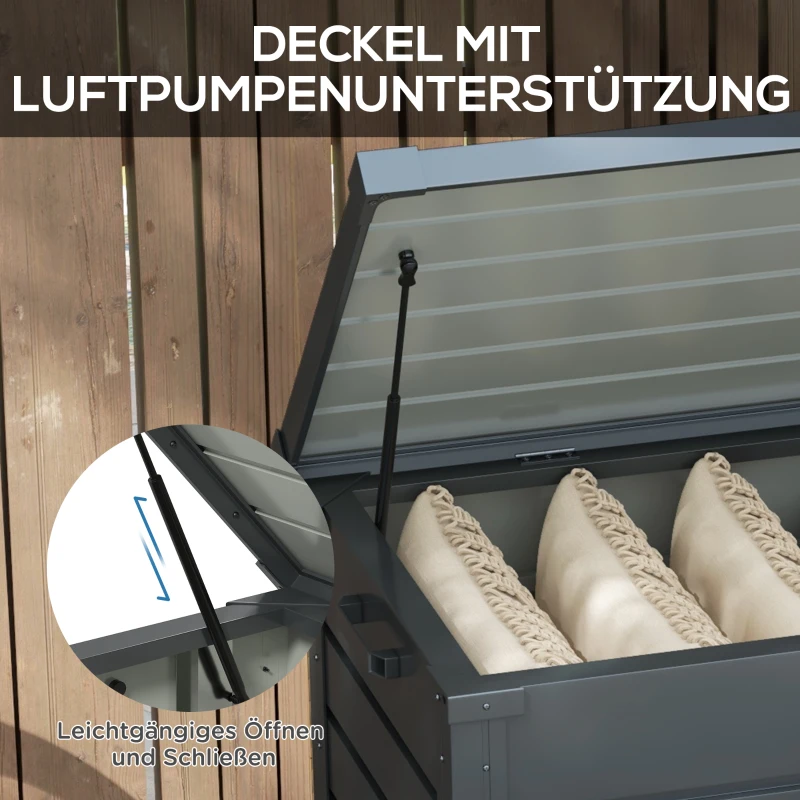 Outsunny Outdoor Aufbewahrungsbox, Gartenbox, Kissenbox, wetterbeständig, 4 Rollen, 100 x 62 x 65 cm, Dunkelgrau