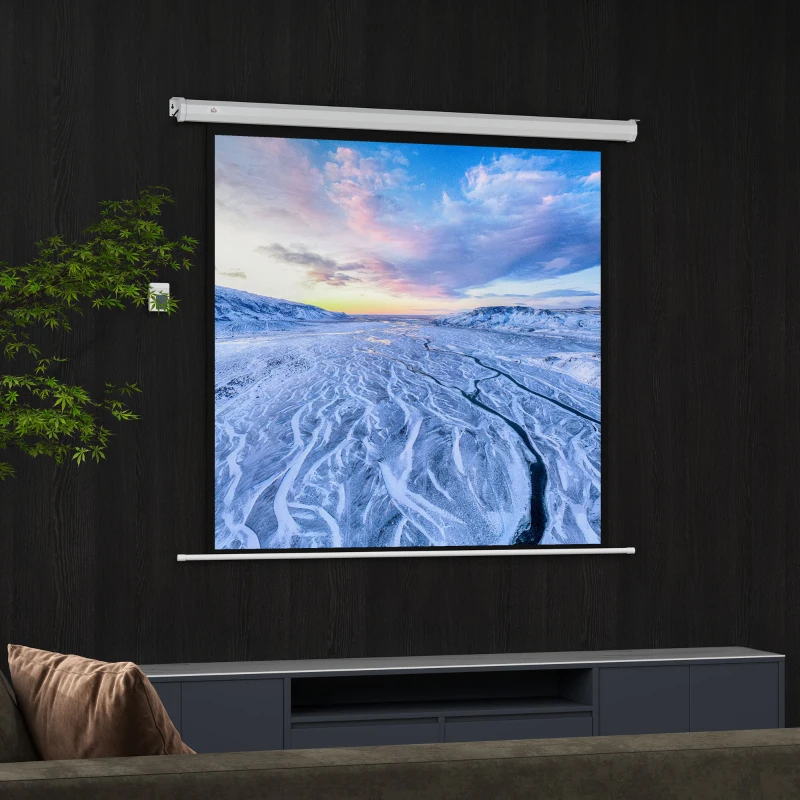 HOMCOM Ecran Proiector Motorizat de 85" cu Telecomandă, din Plastic și Metal, 176.5x8x176.5 cm, Alb