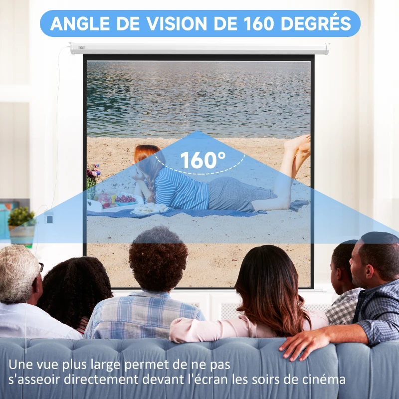 HOMCOM Écran de projection motorisé 96 pouces, 1:1 4K HD, fixation mural ou plafond avec télécommande, 195L x 8l x 182H cm