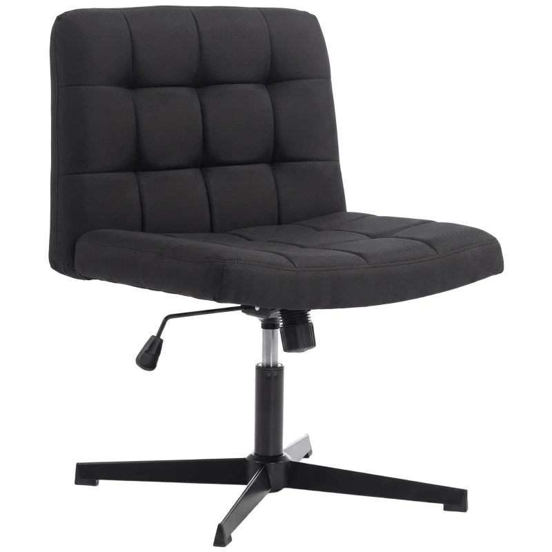 HOMCOM Armless Office Chair, Cross Legged Linen Computer Desk Vanity Chair with Wide Seat, Rocking Function, Black