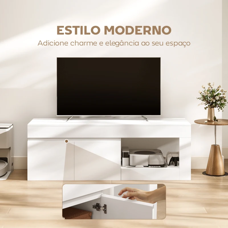 HOMCOM Móvel de TV com 2 Portas Prateleira Aberta Móvel de TV Televisóres de 60 Polegadas 140x40x48 cm Branco