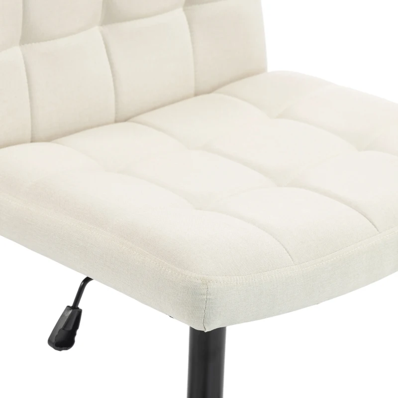 HOMCOM Armless Office Chair, Cross Legged Linen Computer Desk Vanity Chair with Wide Seat, Rocking Function, Beige