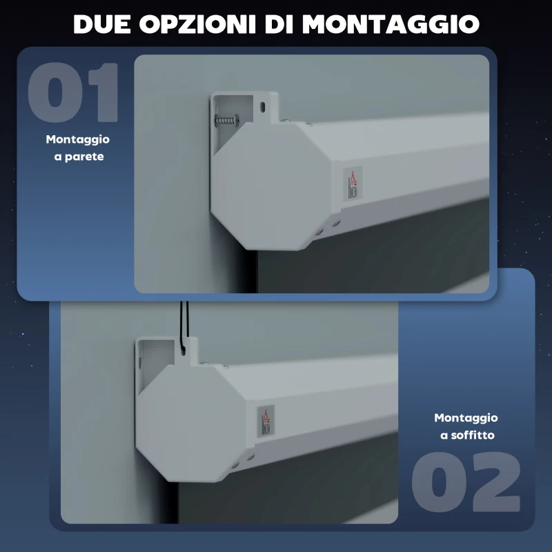 HOMCOM Telo Proiettore Motorizzato da 100 Pollici 4K HD Formato 4:3, Schermo Proiettore Motorizzato Elettrico Antirughe con Telecomando, Telo Videoproiettore per Casa, Cinema, Ufficio, Home, Bianco