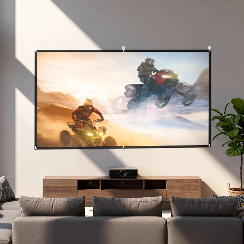 HOMCOM Ecran Proiector 100" 16:9 HD 4K/8K pliabil și portabil, anti-șifonare și lavabil, dublă față, alb