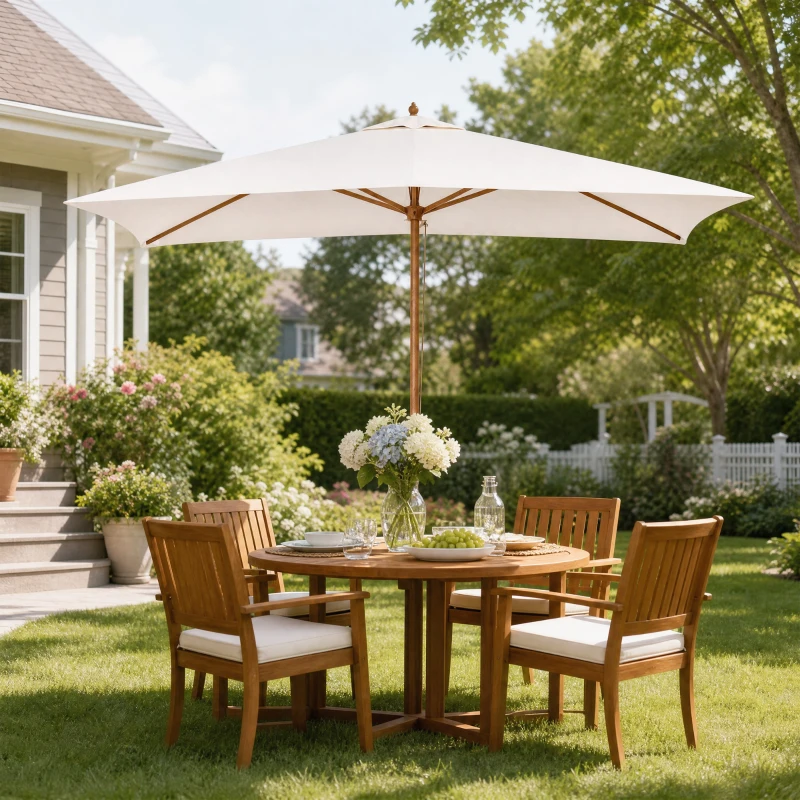 Outsunny Parasol Droit parasol de jardin rectangulaire Bois Polyester Haute densité 3 x 2 m crème