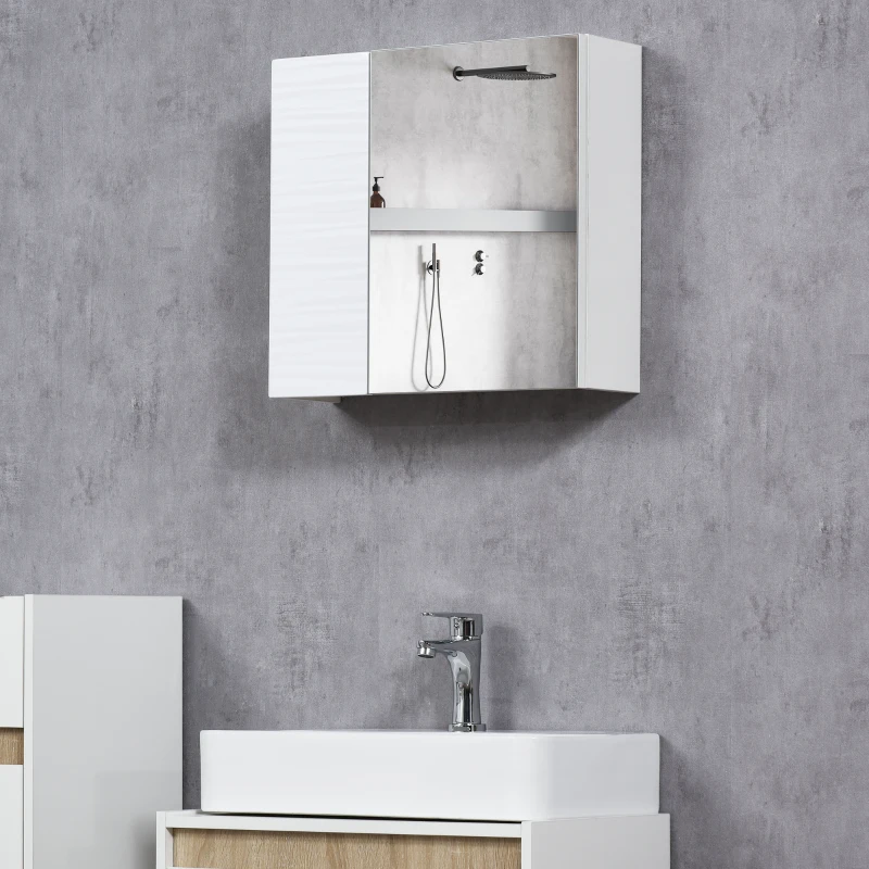 kleankin Armario de Baño con Espejo 2 Puertas y Estantes Ajustables Mueble de Baño para Colgar 48x15x45 cm Blanco