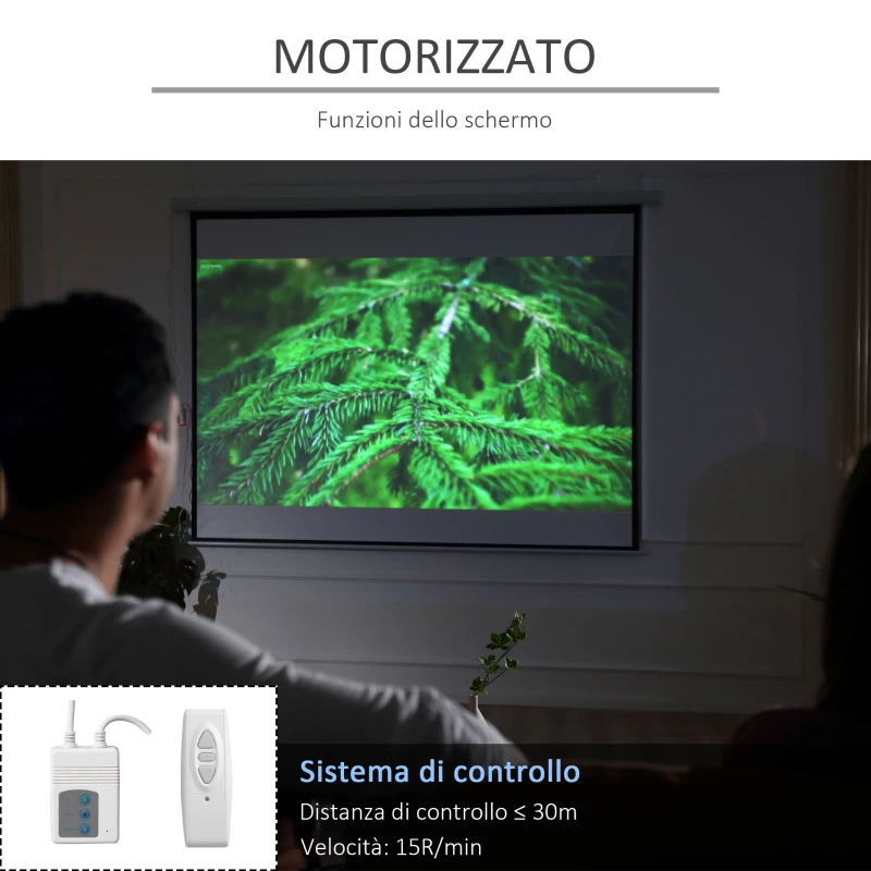 HOMCOM Telo Proiettore Motorizzato da 120 Pollici 4K HD Formato 4:3, Schermo Proiettore Motorizzato Elettrico Antirughe con Telecomando, Telo Videoproiettore per Casa, Cinema, Ufficio, Home, Bianco