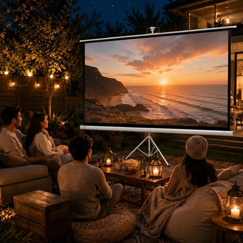 HOMCOM Écran de projection 100 pouces avec support trépied hauteur réglable, écran 4K HD 16:9