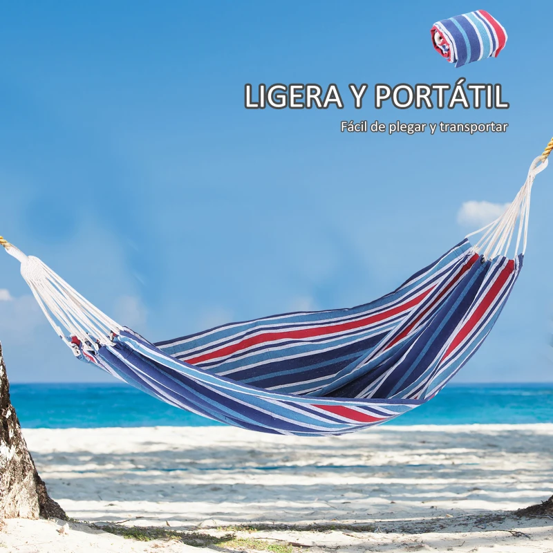 Outsunny Hamaca para Jardín 210x150 cm Hamaca Colgante Portátil Carga Máx. 180 kg para Acampar Piscina Camping Rayas Azul y Rojo
