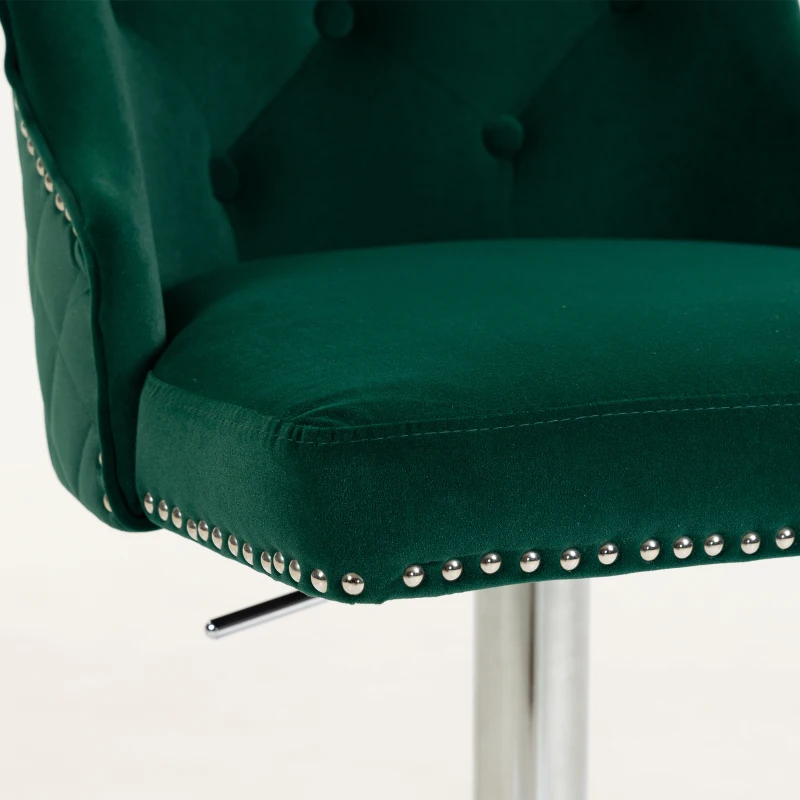 HOMCOM Bar Stools Set of 2, Modern Swivel & Adjustable Velvet Barstools with Button-Tufted Back, Footrest for Home Bar, Green