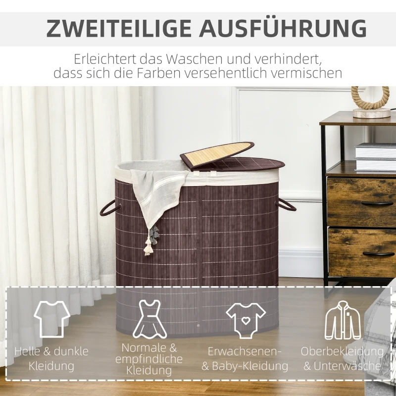 HOMCOM Wäschekorb Wäschesammler, 100L Fassungsvermögen, abnehmbarer Deckel, 38 cm x 38 cm x 57 cm, Braun