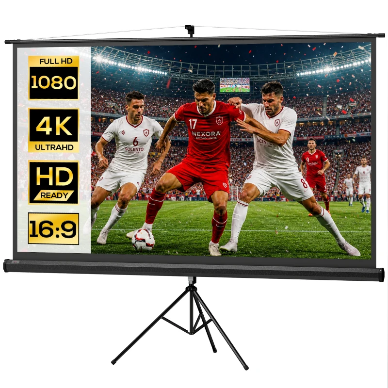 HOMCOM Projectiescherm met statief 221 x 124 cm 254 cm 16:9 HD 4K rolscherm