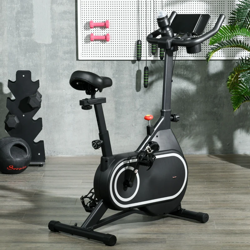SPORTNOW Bicicleta Estática con Asiento y Manillar Ajustables Pantalla LCD Volante Inercia 4 kg y Soporte para Botella Negro