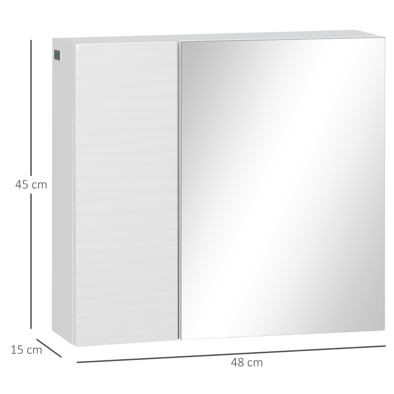 kleankin Armario de Baño con Espejo 2 Puertas y Estantes Ajustables Mueble de Baño para Colgar 48x15x45 cm Blanco