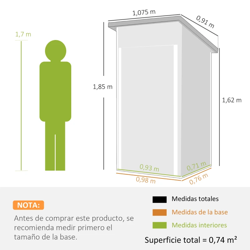 Outsunny Caseta de Jardín Exterior Metálico 0,74 m² 107,5x91x185 cm con Techo Inclinado Puerta con Cerradura Ventilaciones Gris