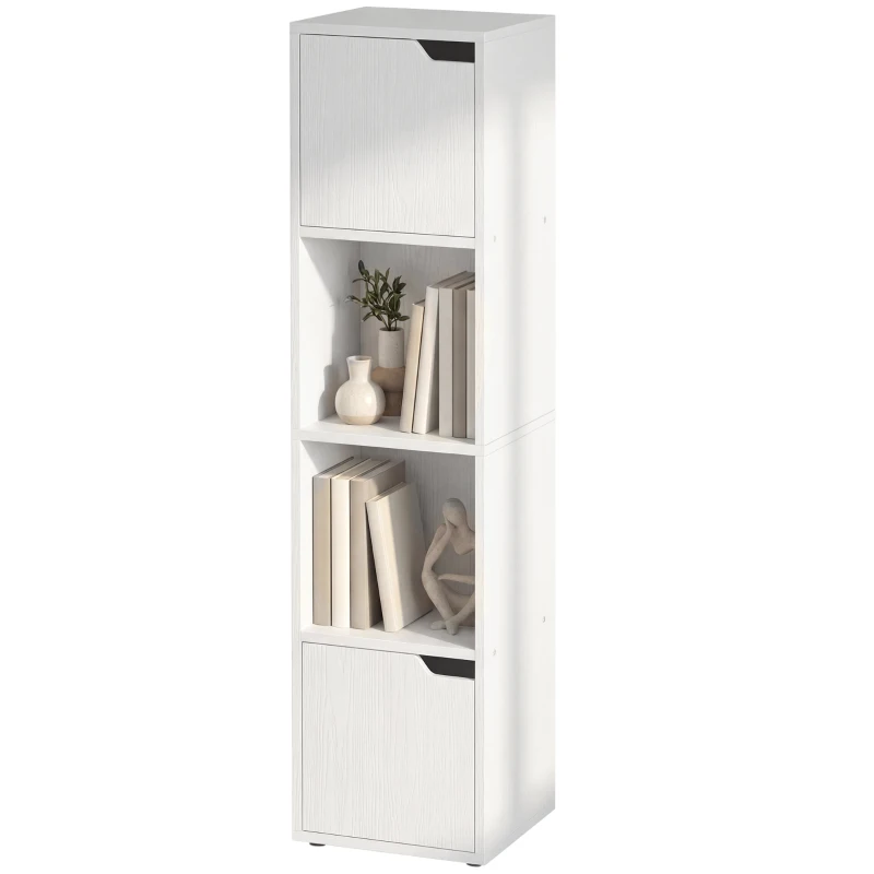 HOMCOM Estantería para Libros con 2 Puertas Librería Estrecha de 4 Niveles con 2 Estantes Abiertos 30x29x119 cm Blanco