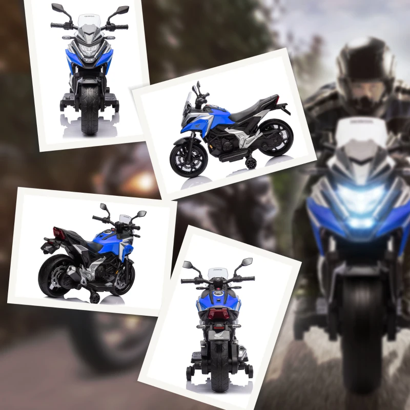 AIYAPLAY Moto Elettrica per Bambini 3-6 Anni Licenza Honda, 12V Doppi Motori, Rotelle, 3 km/h, Max 30kg, Blu