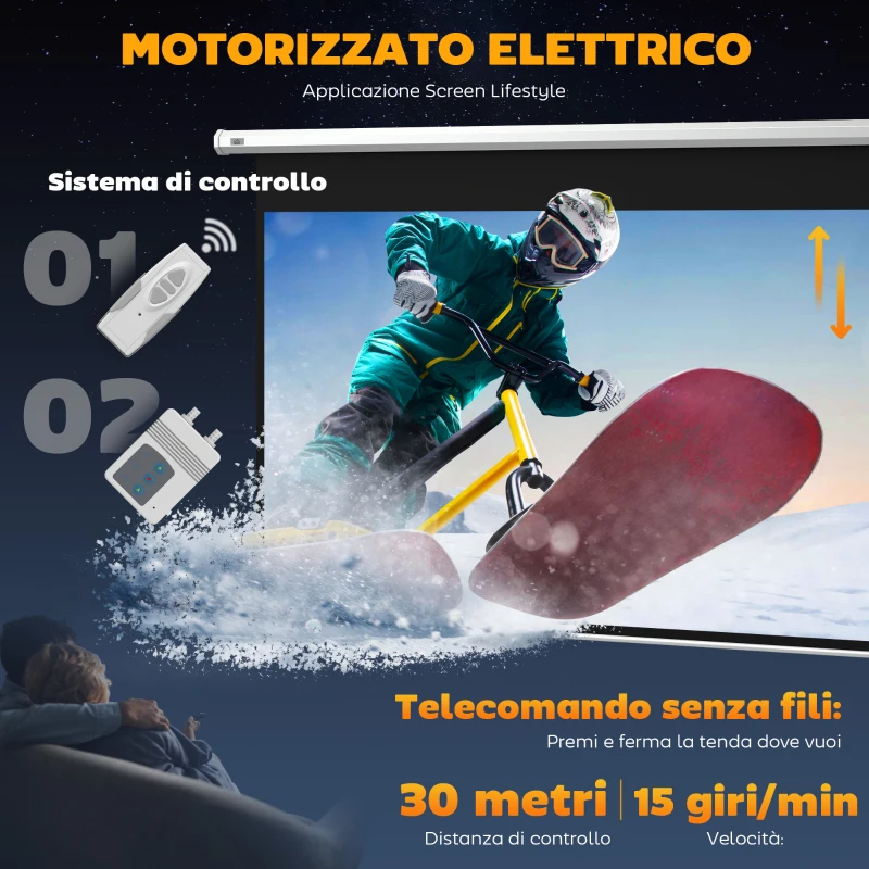 HOMCOM Telo per Proiettore 100" 16:9 Motorizzato con Telecomando, 251x8x168 cm, Bianco