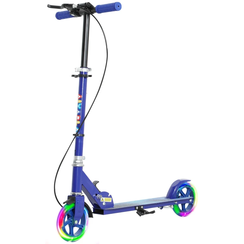 AIYAPLAY Trottinette enfants 3 à 8 ans, trottinette pliable à 2 roues LED roues lumineuses, 4 réglages en hauteur, bleu
