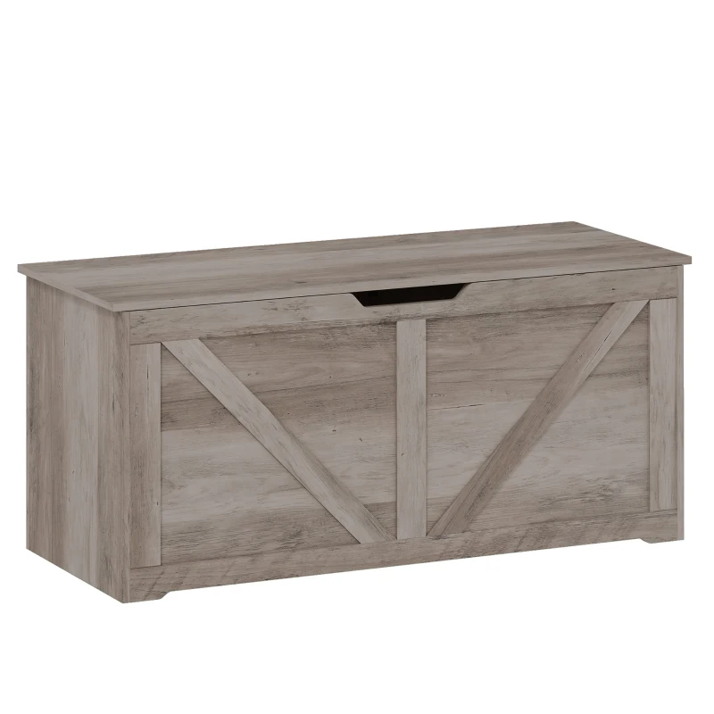HOMCOM 127L Home Storage Box, with Safety Hinges - Grey Wood-Effect