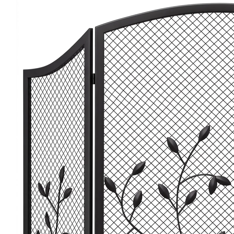 HOMCOM 3-Panel Folding Fireplace Screen for Hearth Protection, Heat-Resistant Metal Fire Spark Guard, Black