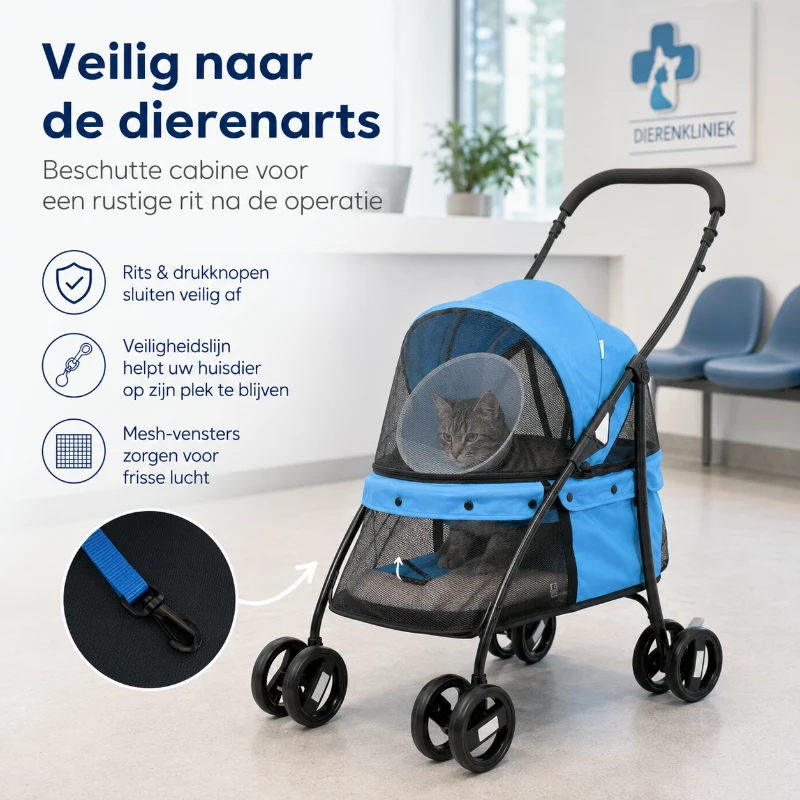 PawHut Opvouwbare Hondenbuggy voor Herstellende Honden en Katten tot 10 kg Blauw/Zwart(m-4)