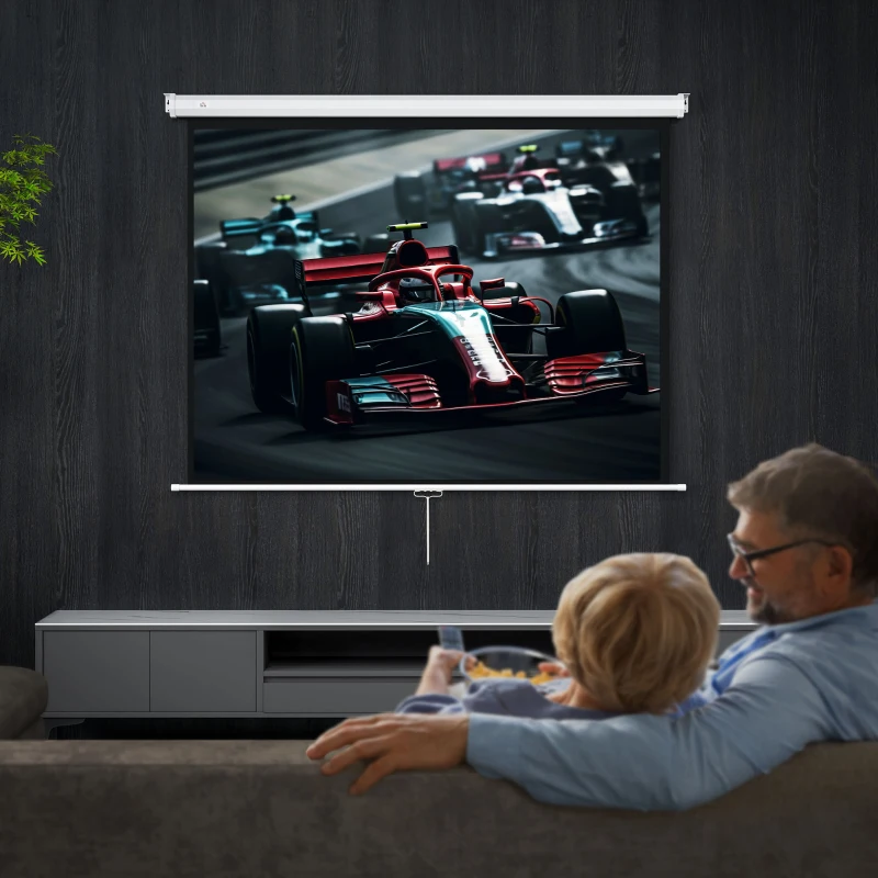 HOMCOM Écran de projection de 84 pouces, écran vidéoprojecteur, 4:3 4K HD, fixation mur ou plafond, 181l x 8P x 138H cm, blanc