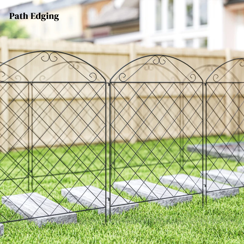 Outsunny Decorative Garden Fencing, 43in x 11.4ft Outdoor Picket Fence Panels, 4PCs Rustproof Steel Wire Landscape Flower Bed Border Edging, Gentle Swirls
