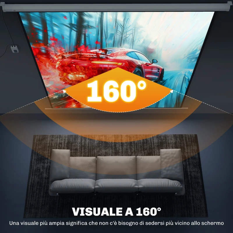 HOMCOM Telo Proiettore Motorizzato da 120" con Telecomando, in Plastica e Metallo, 236.5x8x236.5 cm, Bianco