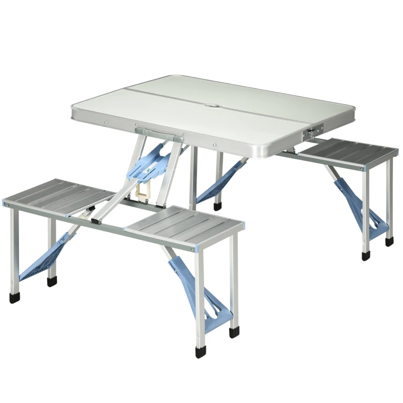Outsunny Table de Camping Pique-Nique Pliante Aluminium 4 Places en Valise