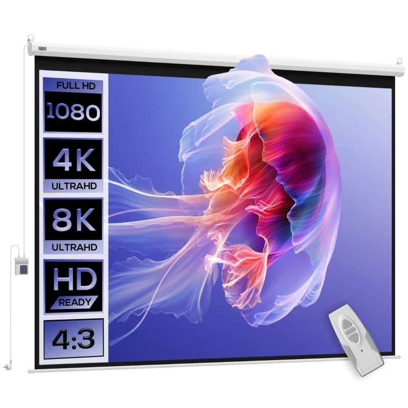 HOMCOM Beamer-Leinwand, inkl. Fernbedienung, 84 Zoll, 4:3 Format, 171x130 cm, Weiß