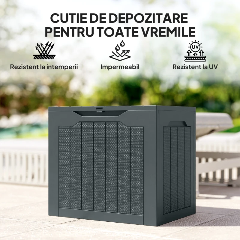 Outsunny Cufăr de Grădină cu Mânere, Container pentru Unelte Impermeabil, 56x41x50 cm, Gri Închis