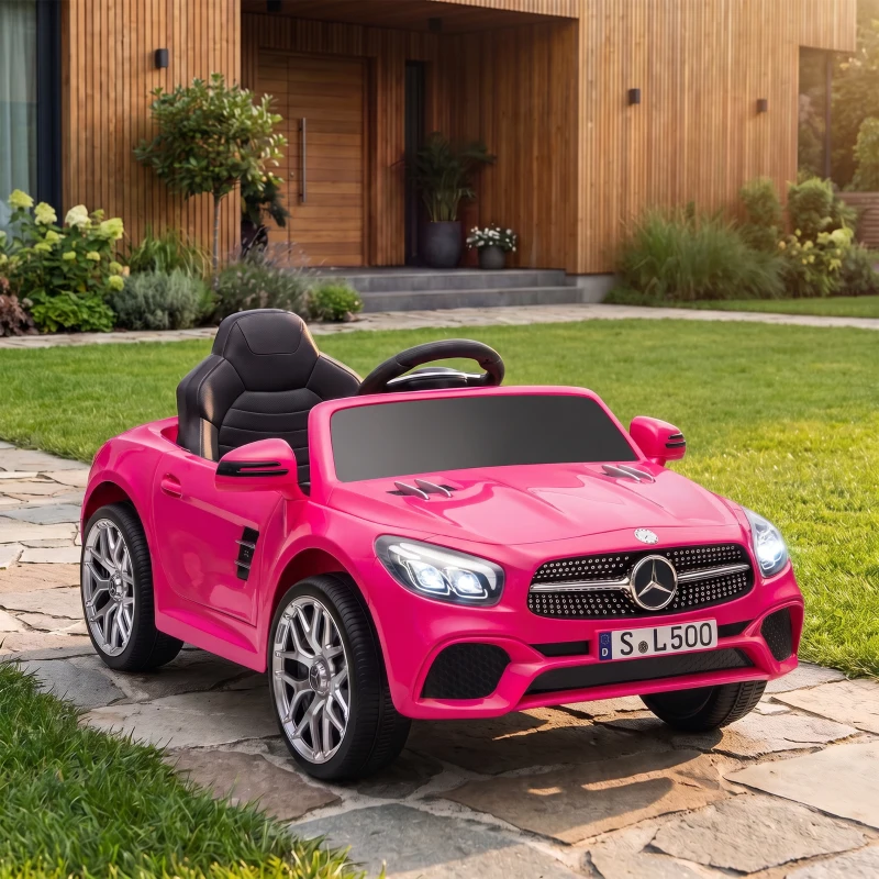 AIYAPLAY Voiture Électrique Enfants 12V Mercedes-Benz SL500, 3-5 km/h, 2 Moteurs, Télécommande 2,4G, pour 3-5 Ans, Rose