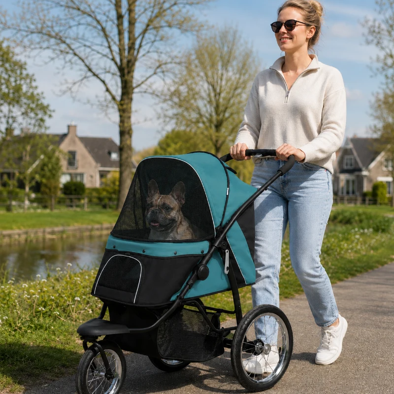 PawHut  Hondenbuggy voor Kleine en Middelgrote Oudere Honden tot 20 kg, Inklapbaar, Donkergroen, 111 x 58 x 107 cm(m-10)