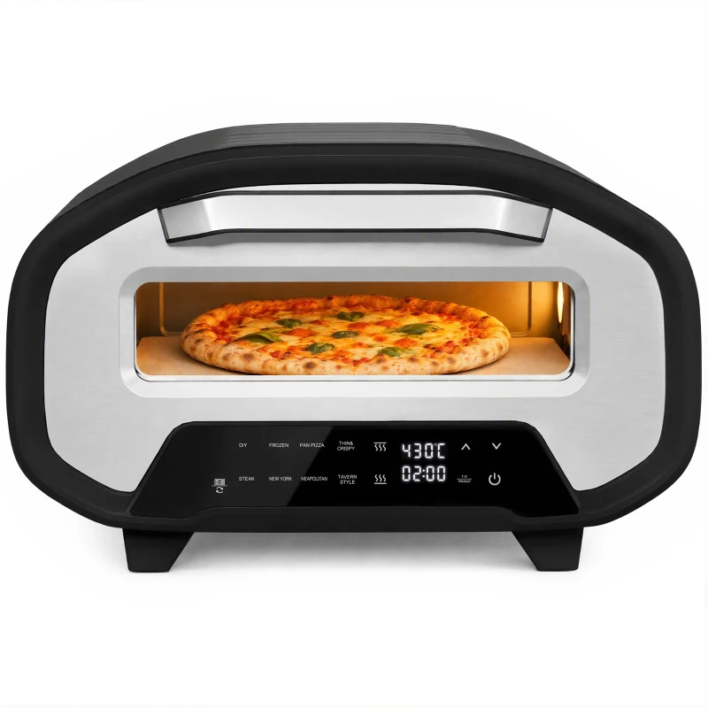 HOMCOM Piec do użytku wewnętrznego, 30,5 cm elektryczny piec do pizzy z 8 programami, 430 °C, timer, kamień ceramiczny, 2200 W