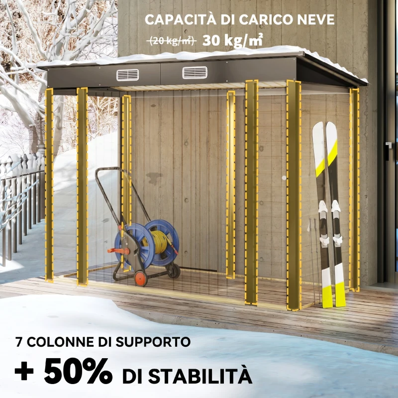 Outsunny Capanno porta attrezzi con 2 prese d’aria e chiavistello, 249x121x183 cm, Color rovere