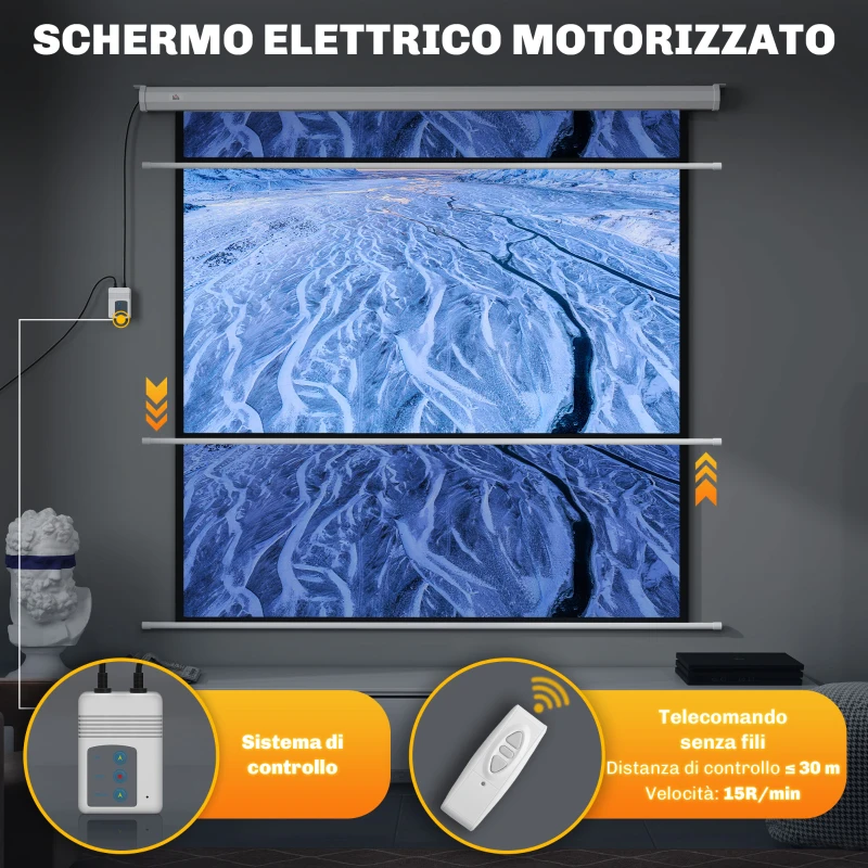 HOMCOM Telo Proiettore Motorizzato da 92 Pollici con Telecomando, in Plastica e Metallo, 189.5x8x189.5 cm, Bianco