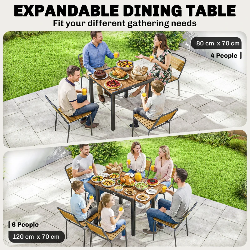 Outsunny Patio Dining Table Expandable Outdoor Dining Table Acacia Wood Top 80-120 cm Natural and Black