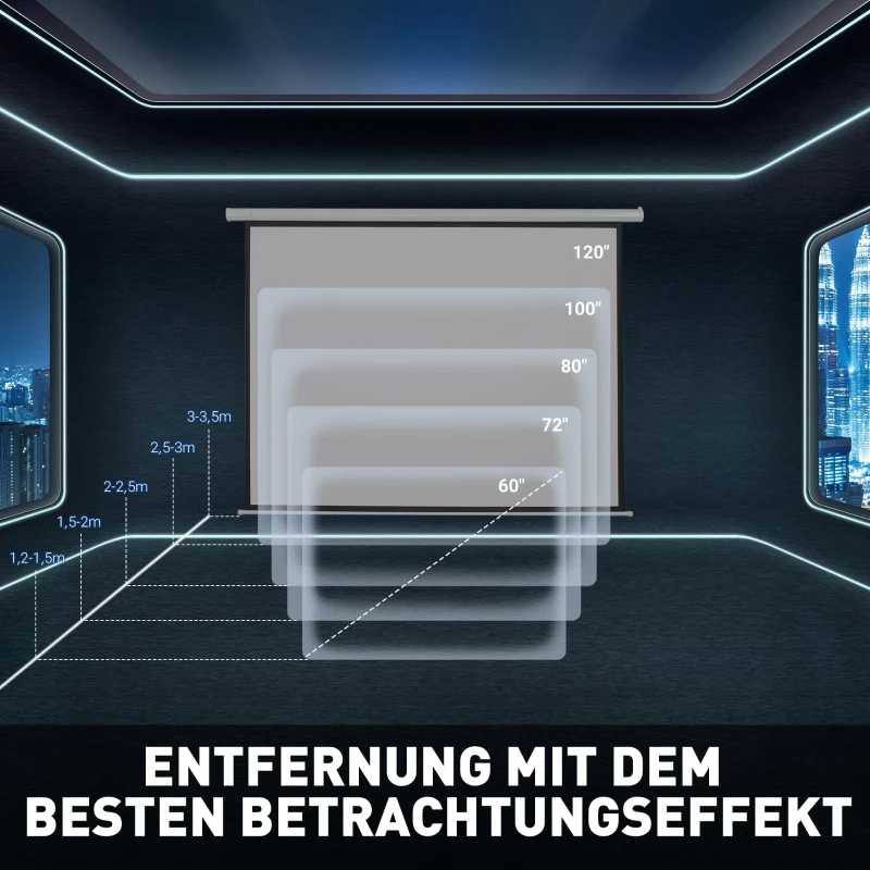 HOMCOM Beamer Leinwand 247 x 168 cm 100 Zoll 16:9 HD 4K Projektionsleinwand Elektrisch mit Fernbedienung, Weiß