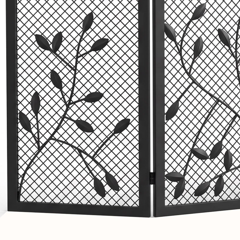 HOMCOM 3-Panel Folding Fireplace Screen for Hearth Protection, Heat-Resistant Metal Fire Spark Guard, Black