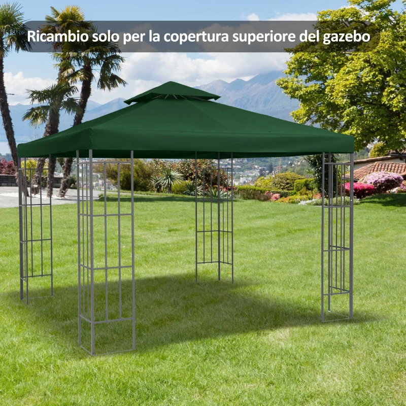 Outsunny Copertura Telo per Gazebo da Giardino 3x3 m, Tetto Anti-UV Impermeabile in Poliestere Verde Scuro