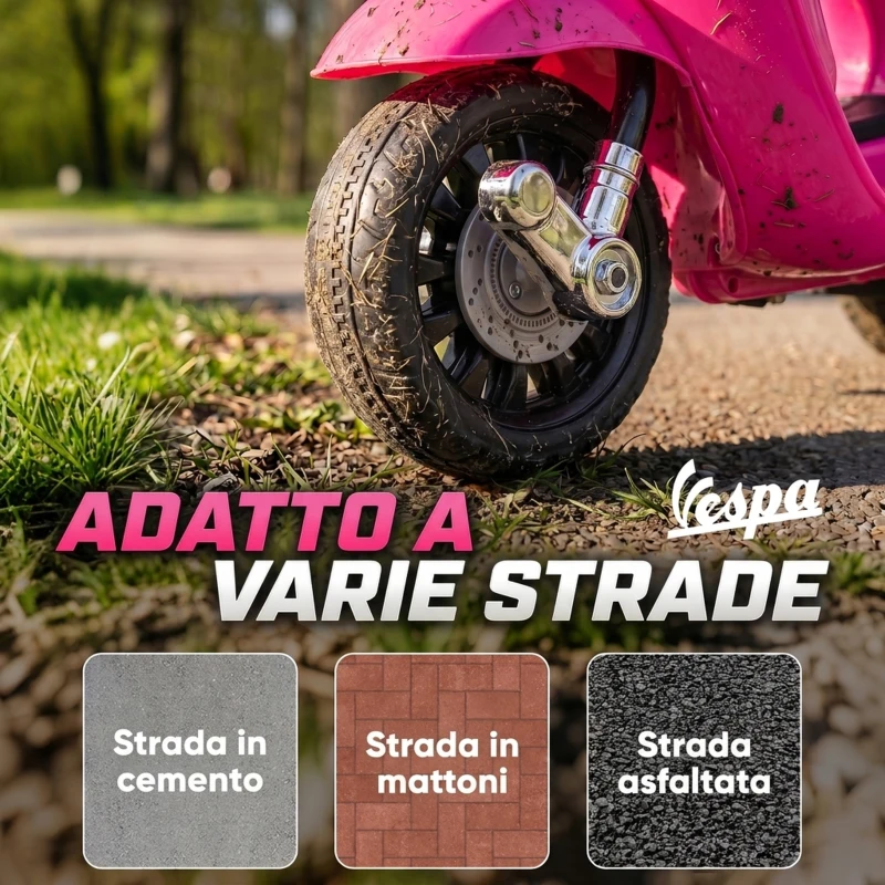 AIYAPLAY Moto Elettrica per Bambini Licenza Vespa, Batteria Ricaricabile 6V, Rotelle e Luci, Età 2-4 Anni, Rosa