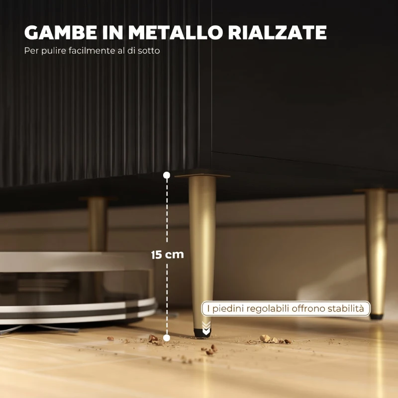 HOMCOM Credenza Moderna con 3 Cassetti, 2 Armadietti e Ripiani Regolabili, Legno e Metallo, Nero