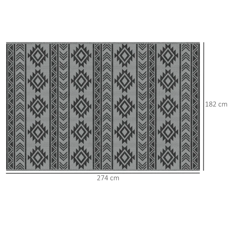 Outsunny Alfombra de Exterior Reversible 182x274 cm Impermeable Anti-UV para Viajes en Autocaravana Negro y Gris