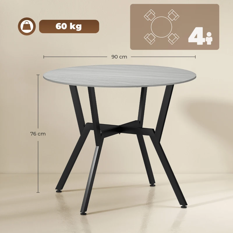 HOMCOM Dining Table, Round Kitchen Table with Black Legs, Anti-slip Foot Pads for Living Room, Dining Room 90 x 76 cm, Grey