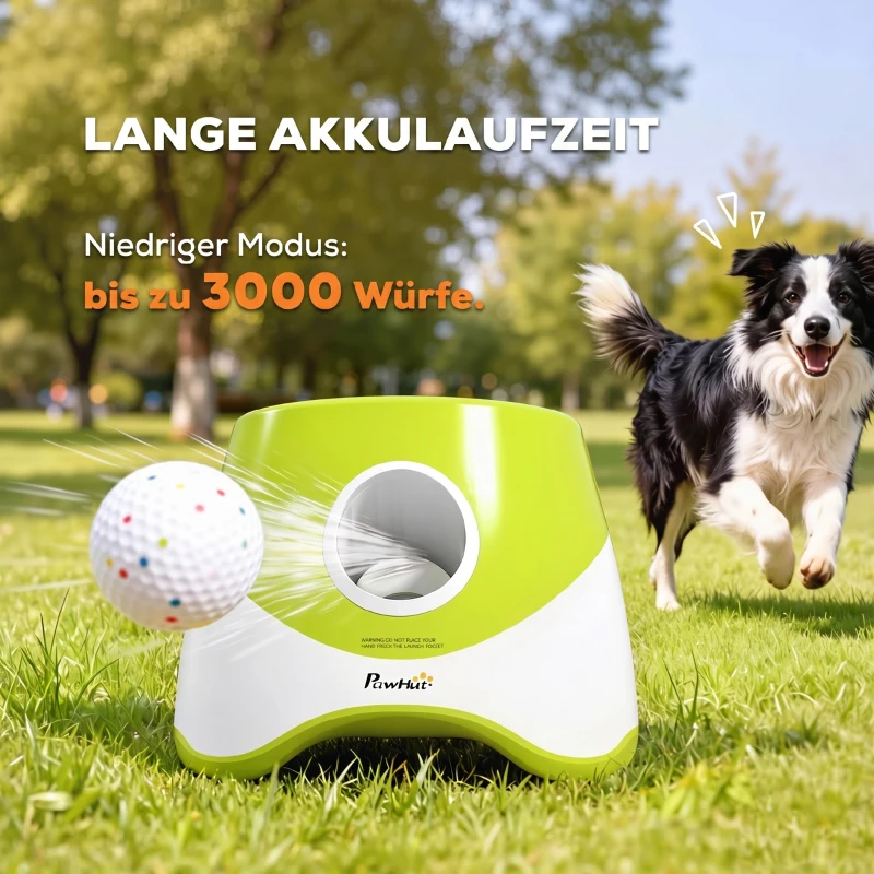 PawHut Automatischer Ballwerfer Interaktive Ballwurfmaschine mit 3 Bälle 3 Distanzen 6m/10 m/14m für kleine mittlere Hunde Grün